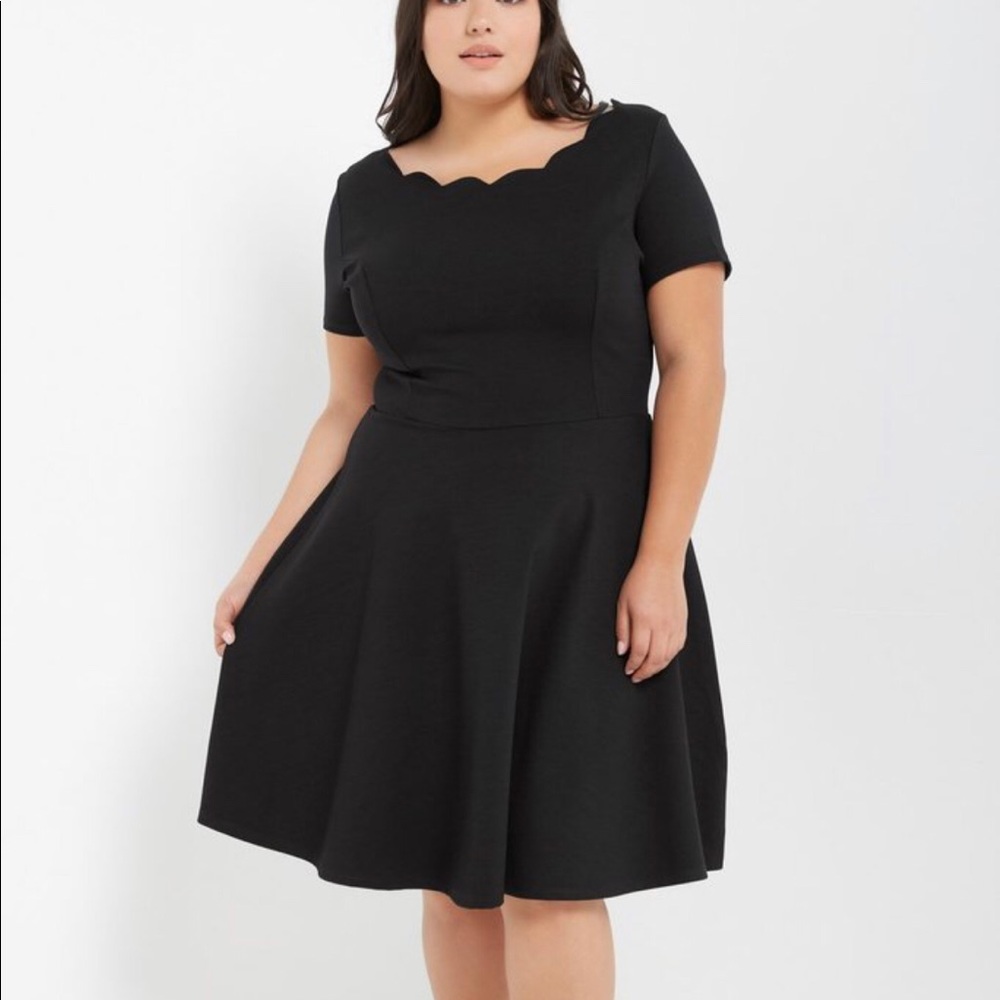 Black Scalloped Fit and Flare Dress Plus